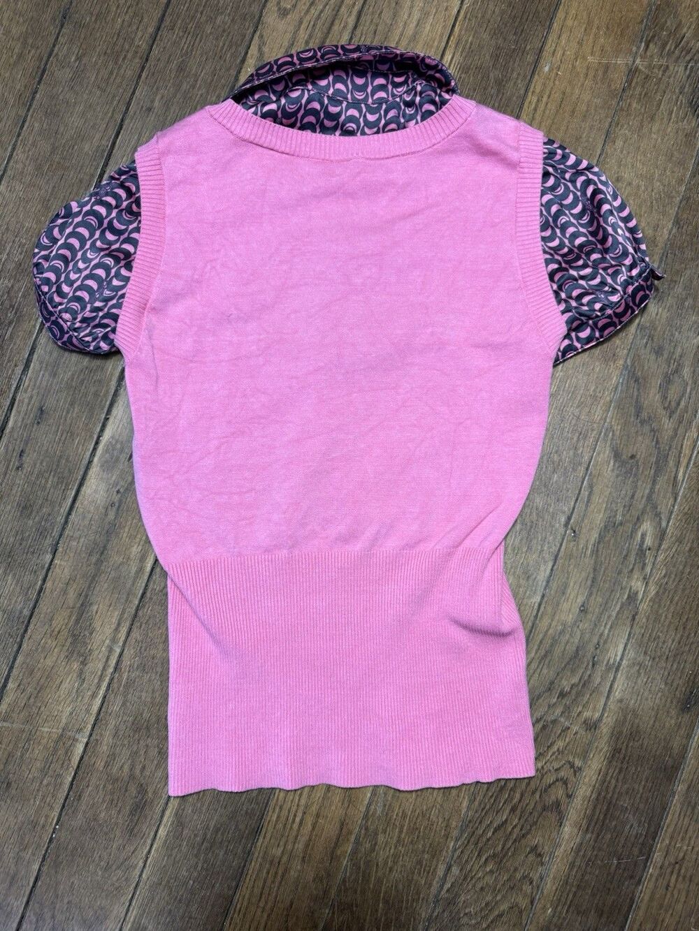 Y2K Bebe Geometric Silk Sweater Top Pink Office Siren Preppy Medium GUC - Picture 8 of 8
